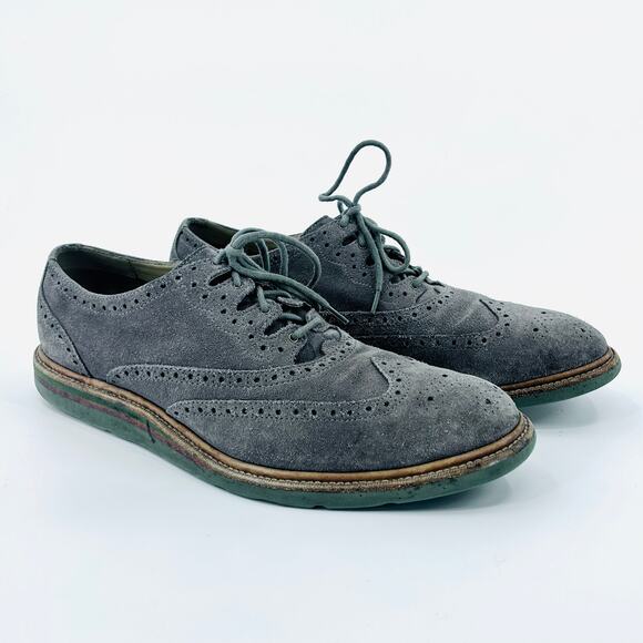 Vintage Y2K Cole Haan Gray Suede Wingtip Brogue Oxford Dress Shoes